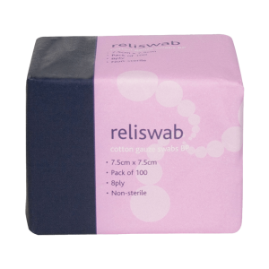 Reliswab Cotton Gauze Swabs BP 7.5x7.5cm, pk100- Non Sterile