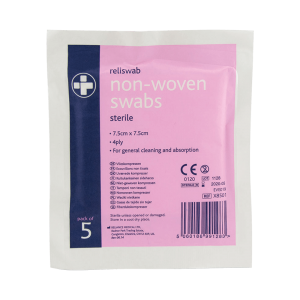 RELISWAB Non woven gauze swabs Sterile 4ply 7.5cmx7.5cm pack of 5