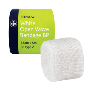Reliwow White Open Wove Bandage BP 2.5cm x 5m pack of 12