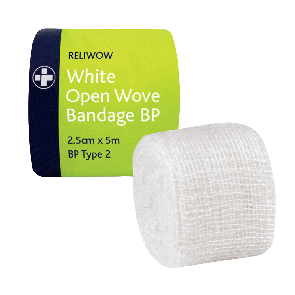 Reliwow White Open Wove Bandage BP 2.5cm x 5m, single